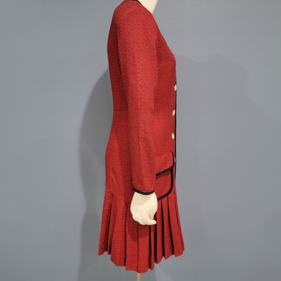 Vtg Ms. Chaus red pleated dress 6 - Picture 4 of 9